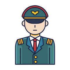 Stylized illustration of a military officer in uniform with insignia and cap