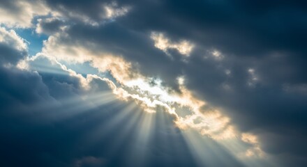 Obraz premium Serene sky with sun rays piercing through the clouds creating a heavenly atmosphere