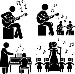 Music Class and Instrument Lesson Pictogram Set