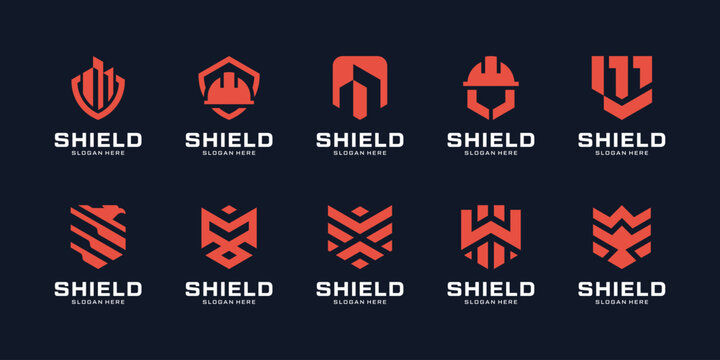 Set of Shield Security Logo Design Inspiration. Abstract Shield Symbol usable for Building Construction and Real Estate Logo Design Vector