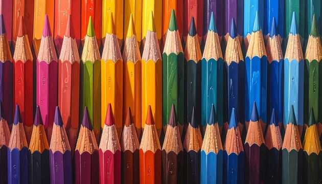 A vibrant array of colored pencils arranged in a striking, artistic pattern - Powered by Adobe