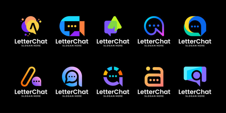 Set of talk chat logo design inspiration. Abstract bubble chat communication logo vector icon illustration.