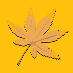 Stylized vector illustration of a maple or cannabis-shaped leaf in warm, light orange or tan, with a serrated edge and a dark outline.