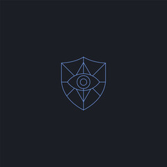 Shield and eye line art security and vision logo design.