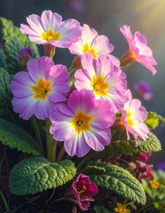 Close-up of vibrant pink primrose flowers in full bloom.