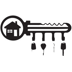 House and Car Key Vector — Black Silhouette Illustration Combining Home Icon with Automotive Key Profiles for Security Concepts