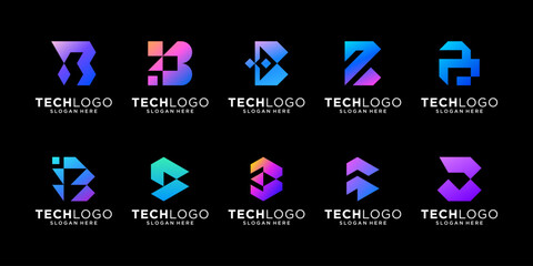 Set of modern minimal letter B logo design. Abstract shape initial B colorful usable for business, technology and branding. © suneo_99