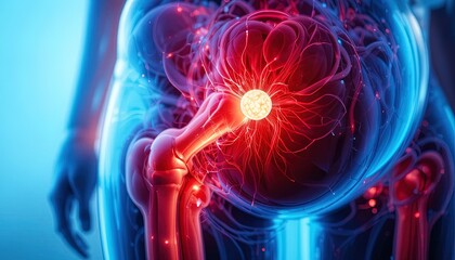 Experience hip joint pain relief visualization with stunning anatomical detail, perfect for medical education and healthcare marketing materials needing impact