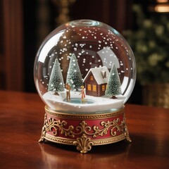 "Magical Winter Snow Globe with Cabin and Pine Trees – Elegant Christmas Decoration Gift"