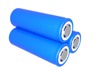 A stack of three blue cylindrical batteries isolated on a transparent background 3D rendering
