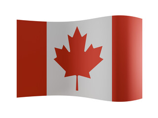 A waving Canadian flag, symbol of Canada, isolated on a transparent background 3D rendering