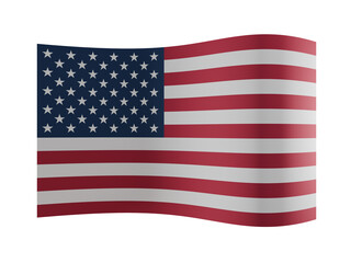 A waving United States of America flag, isolated on a transparent background 3D rendering