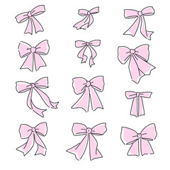 手描きの可愛いリボンセット　ピンク
