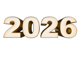 Shimmering golden 3D text for year 2026 isolated on a transparent background  3D rendering