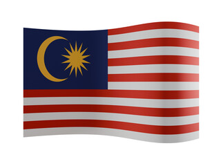 The Malaysian flag waving, isolated on a transparent background 3D rendering