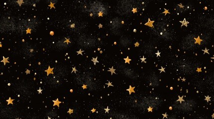 A starry night sky with numerous stars and a few planets, set against a black background with a subtle glow.