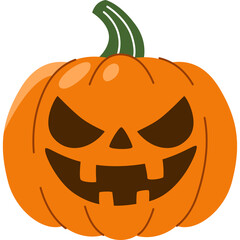 Orange Halloween Jack O Lantern Pumpkin With Carved Spooky Face And Green Stem Isolated On Transparent Background