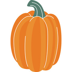 Orange Pumpkin With Green Stem Autumn Fall Harvest Season Celebration And Thanksgiving Holiday Decoration Object With Vibrant Colors And Simple Graphic Design