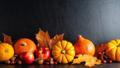 Autumn Harvest - Pumpkins, Apples, and Maple Leaves Still Life.