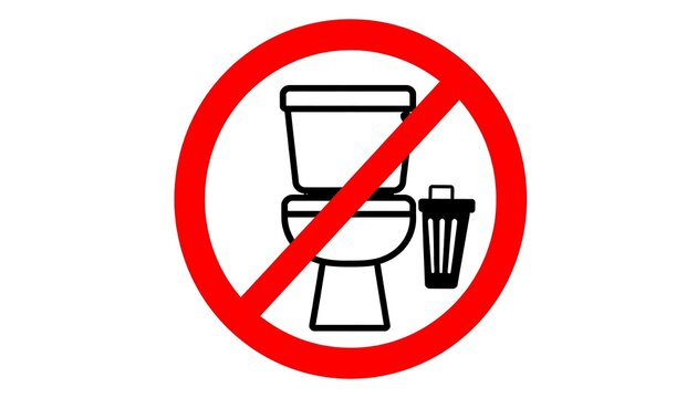 Sign displaying a toilet crossed out, also a trash can alongside