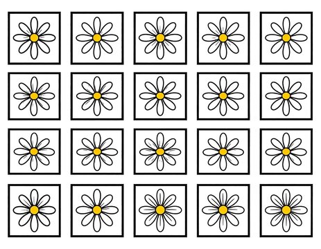 Grid pattern featuring simple daisies in square black frames - Powered by Adobe