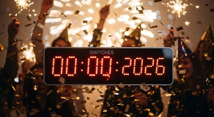 Elegant gold numerals "2026" displayed on a dark background with decorative borders.