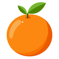 Bright orange fruit with green leaves silhouette isolated on white background