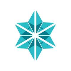 Obraz premium Modern abstract star design element with faceted turquoise geometric shapes isolated on a clean white background.