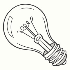 Simple outline drawing of a classic incandescent light bulb silhouette isolated on white background