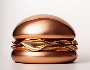 Luxurious golden burger sculpture for upscale restaurant branding and innovative culinary concepts, a modern and eye-catching promotional piece for food businesses