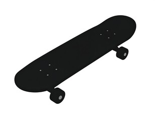 Simple black skateboard against a white background, isometric view