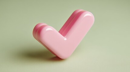 A pink checkmark icon on a green background, with a soft shadow and a slight reflection.