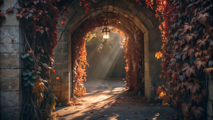 autumn arch in the rays of the sun
