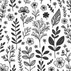 topical floral doodle handraw black and white color