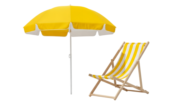 Isolated beach umbrella and chair , beach sun loungers and an umbrella