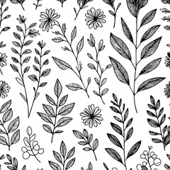 Fototapeta premium topical floral doodle handraw black and white color