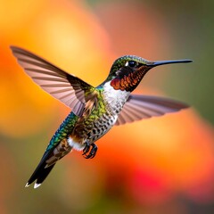 Fototapeta premium Flying hummingbird, bright backdrop