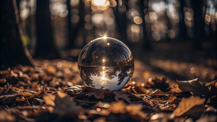 transparent crystal ball in the forest