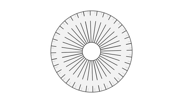360 Degree Circular Protractor Diagram for Geometry, illustration of a full circle 360-degree protractor with precise markings for measuring angles, directions. Ideal for math, geometry, engineering