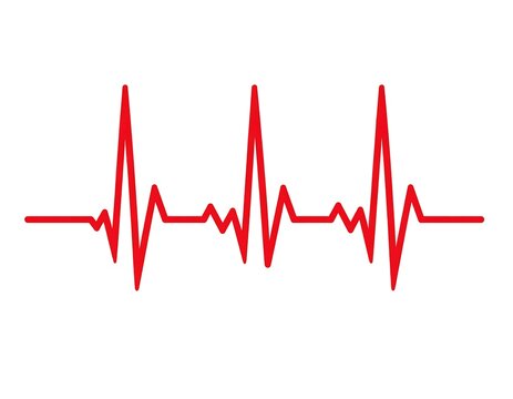 Red line representing heart rhythm, used in medical illustrations