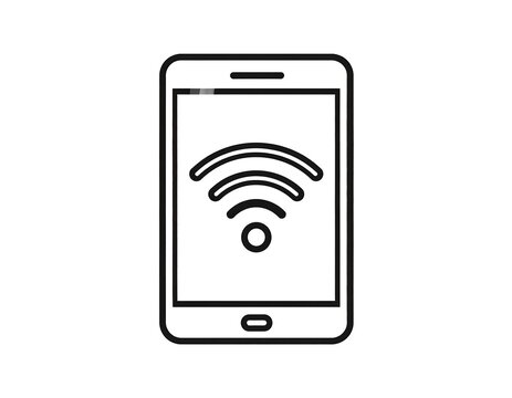 Simple black and white icon of a smartphone displaying wifi symbol