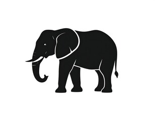 Silhouette of an elephant with detailed trunk and tusks, against a white background
