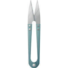 Pair Of Silver Metal Tailor Scissors With Teal Blue Handles On White Background