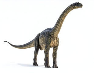 Large, grey dinosaur with a long neck standing on a white background