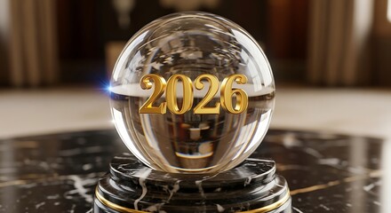 Elegant gold numerals "2026" displayed on a dark background with decorative borders.