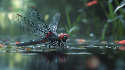 Dragonfly on calm water