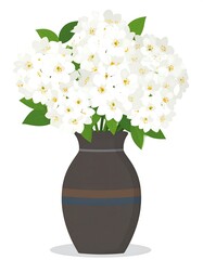 Illustration of a white flower bouquet arrangement in a brown vase