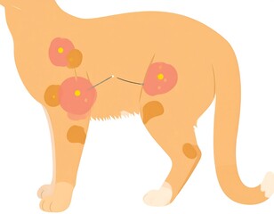 Illustration of an orange tabby cat showing the location of tumors on its body