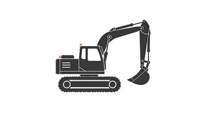 Silhouette image of a construction excavator on a blank white backdrop