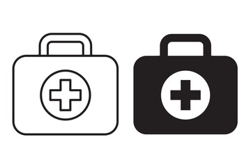Medical briefcase icon. First aid box icon. Medical bag, icon. First aid icon with first aid kit symbol. 